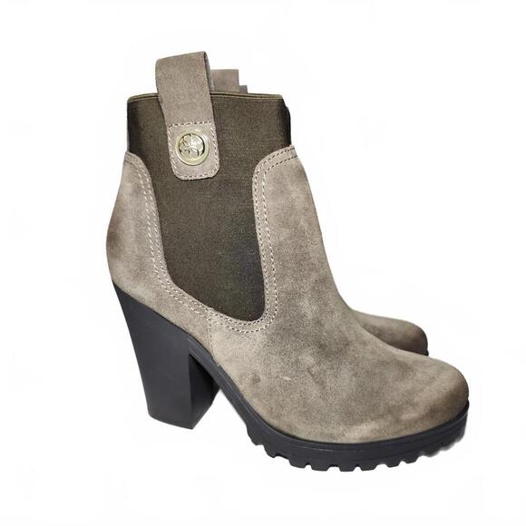 Guess Women's Heeled Chunky Chelsea Boots Size 9.5 Taupe Suede - Picture 1 of 10